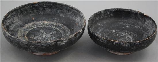 Two Greek blackware bowls, Apulia, c.4th century BC, 16.5cm and 19.5cm